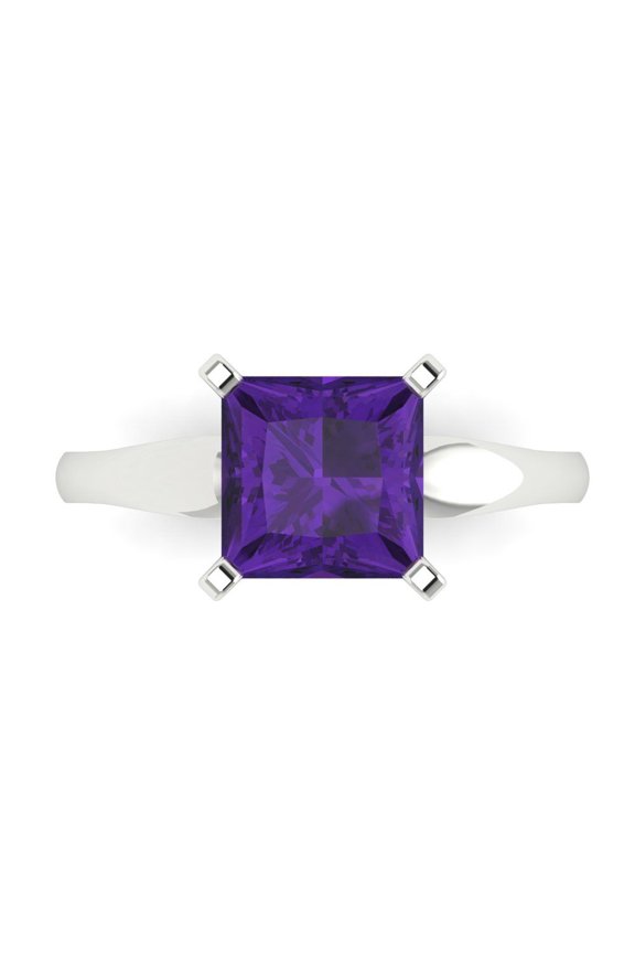 2.5 ctw Solitaire Anniversary Ring for Women | Princess Cut Natural Amethyst | Hyperallergenic Solid 18K White Gold