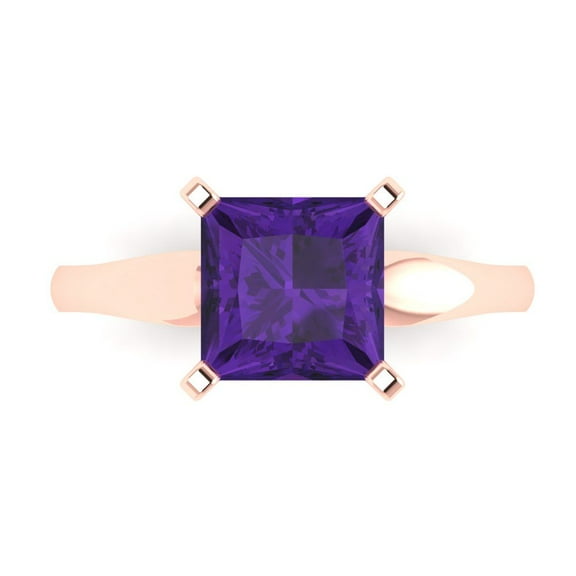 Clara Pucci 14K Rose Gold 2.5ct Amethyst Solitaire Ring for Women