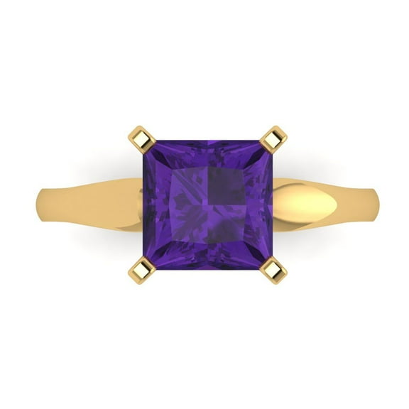 2.5 ct Princess Cut Natural Amethyst Solitaire Engagement Ring for Women in 18K Yellow Gold
