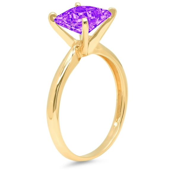 2.5 ct Princess Cut Natural Amethyst Solitaire Engagement Ring for Women in 18K Yellow Gold