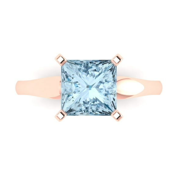 Clara Pucci 14K Rose Gold 2.5ct Aquamarine Solitaire Ring for Women