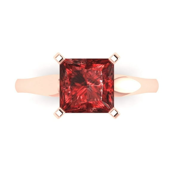 2.5 ct Princess Cut Natural Garnet Solitaire 14K Rose Gold Womens Engagement Ring