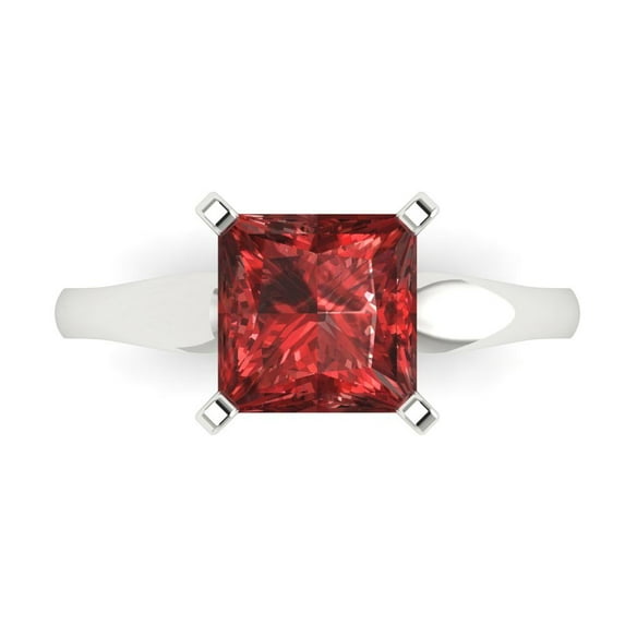 2.5 ct Princess Cut Natural Garnet Solitaire 14K White Gold Womens Engagement Ring