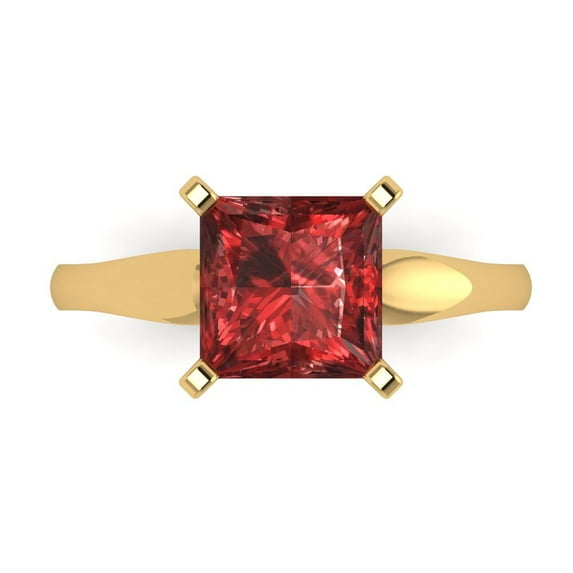 Clara Pucci 14K Yellow Gold Solid Gold Garnet Solitaire Anniversary Ring for Women - 2.5 cttw Princess Cut