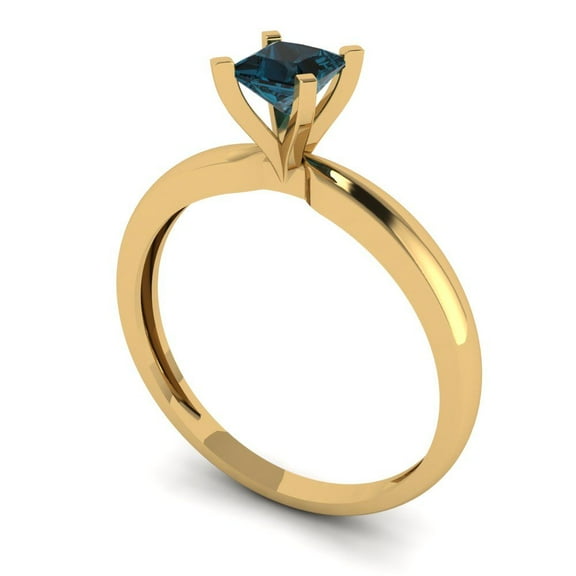 2.5 ct Princess Cut Natural London Blue Topaz Solitaire Engagement Ring for Women in 18K Yellow Gold