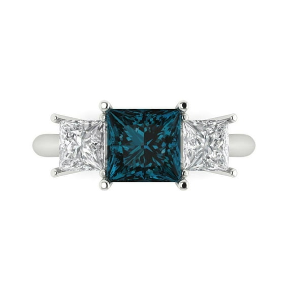 Clara Pucci 14K White Gold 2.5ct LondonBlueTopaz Three-Stone Ring for Women
