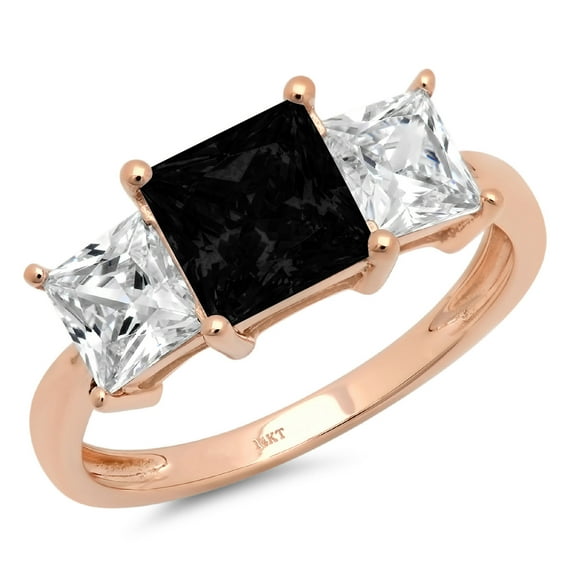 2.5 ct Princess Cut Natural Onyx 3 Stone 14K Rose Gold Womens Engagement Ring