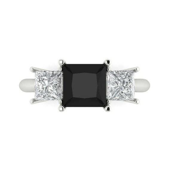 2.5 ctw 3 Stone Anniversary Ring for Women | Princess Cut Natural Onyx | Hyperallergenic Solid 18K White Gold