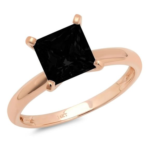 2.5 ct Princess Cut Natural Onyx Solitaire 18K Rose Gold Womens Engagement Ring