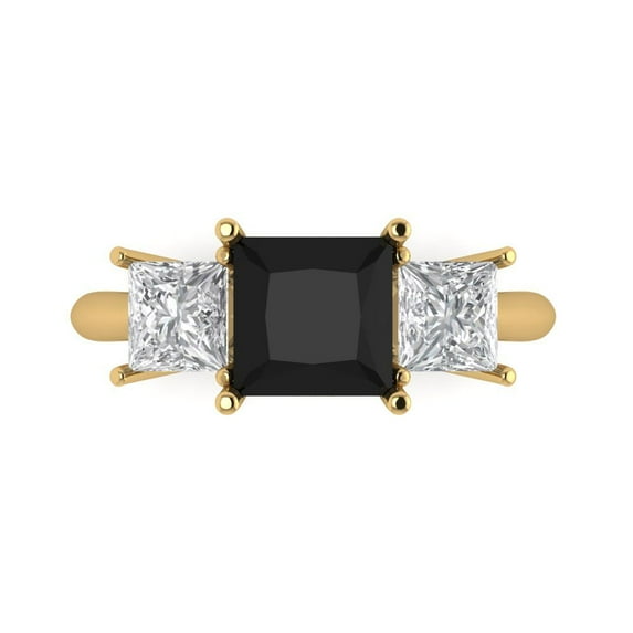 2.5 ct Princess Cut Natural Onyx Three-Stone Engagement Ring for Women in 18K Yellow Gold