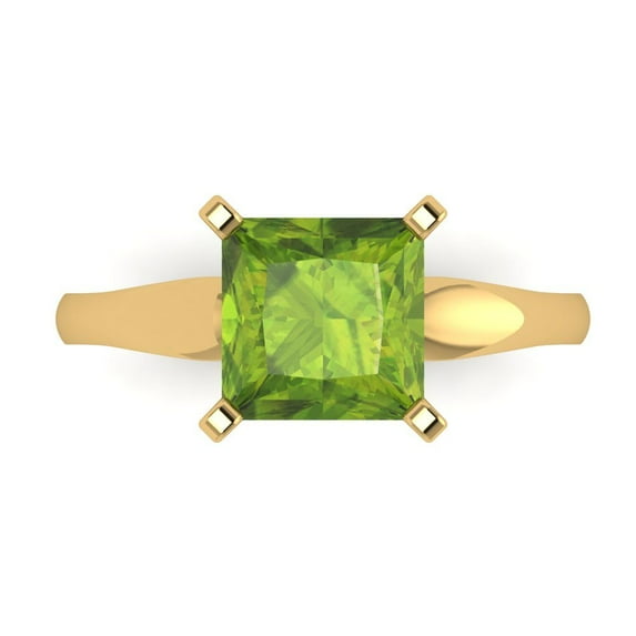 2.5 ct Princess Cut Natural Peridot Solitaire Engagement Ring for Women in 18K Yellow Gold
