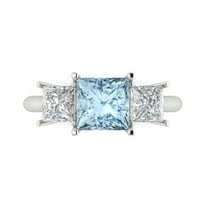 2.5 ctw 3 Stone Anniversary Ring for Women | Princess Cut Natural Sky Blue Topaz | Hyperallergenic Solid 18K White Gold