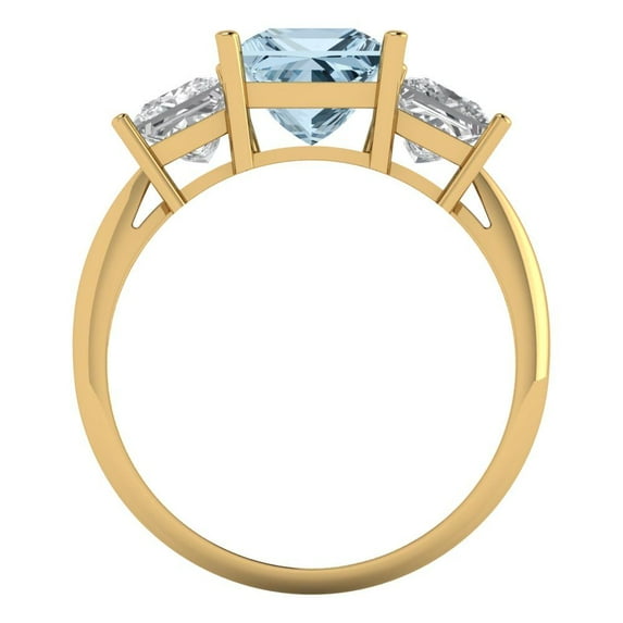 2.5 ct Princess Cut Natural Sky Blue Topaz Three-Stone Engagement Ring for Women in 14K Yellow Gold