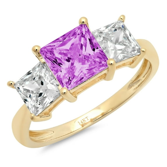 2.5 ct Princess Cut Simulated Alexandrite 3 Stone 18K Yellow Gold Womens Engagement Ring