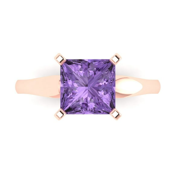 2.5 ctw Solitaire Anniversary Ring for Women | Princess Cut Simulated Alexandrite | Hyperallergenic Solid 18K Rose Gold