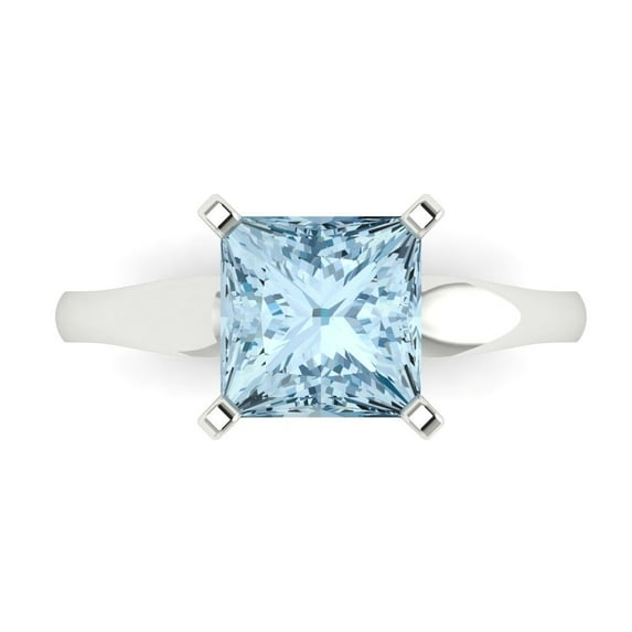 Clara Pucci 14K White Gold 2.5ct Blue Solitaire Ring for Women