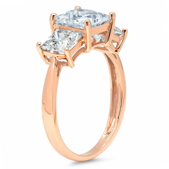 2.5 ct Princess Cut Simulated Blue Diamond Three-Stone Engagement Ring for Women in 14K Rose Gold