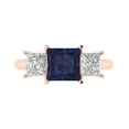 thumbnail image 1 of 2.5 ct Princess Cut Simulated Blue Sapphire 3 Stone 18K Rose Gold Womens Engagement Ring, 1 of 5