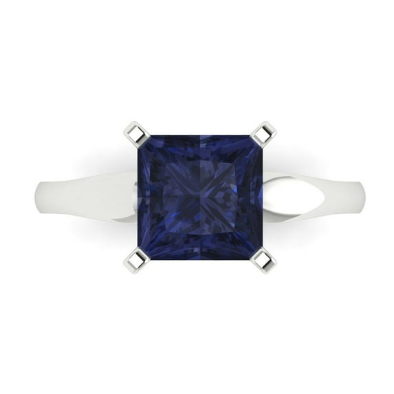 2.5 ct Princess Cut Simulated Blue Sapphire Solitaire 14K White Gold Womens Engagement Ring