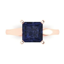 2.5 ct Princess Cut Simulated Blue Sapphire Solitaire 18K Rose Gold Womens Engagement Ring