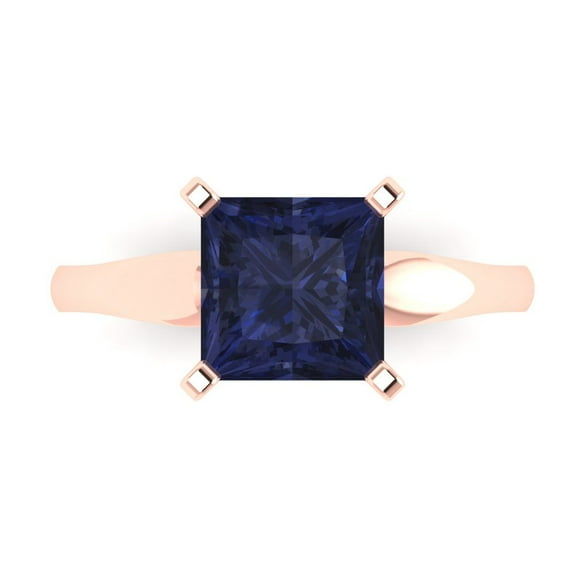 2.5 ct Princess Cut Simulated Blue Sapphire Solitaire 18K Rose Gold Womens Engagement Ring