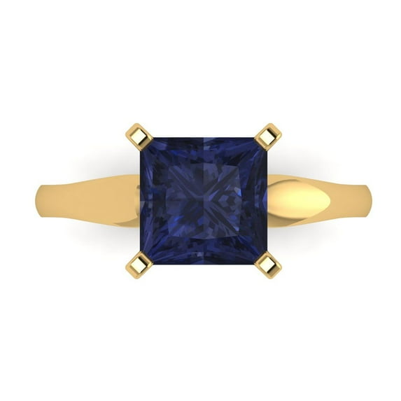 2.5 ct Princess Cut Simulated Blue Sapphire Solitaire 18K Yellow Gold Womens Engagement Ring