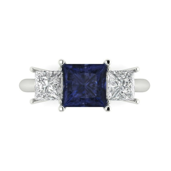 Clara Pucci 14K White Gold 2.5ct BlueSapphire Three-Stone Ring for Women