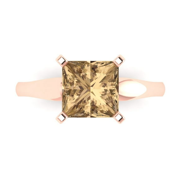 Clara Pucci 14K Rose Gold Solid Gold Champagne Solitaire Anniversary Ring for Women - 2.5 cttw Princess Cut
