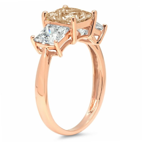 2.5 ct Princess Cut Simulated Champagne Diamond Three-Stone Engagement Ring for Women in 18K Rose Gold