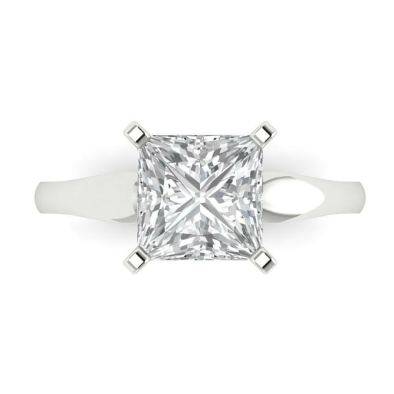 Clara Pucci 14K White Gold Solid Gold Clear Solitaire Anniversary Ring for Women - 2.5 cttw Princess Cut