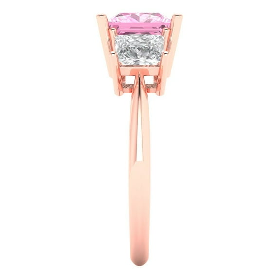 2.5 ct Princess Cut Simulated Pink Diamond 3 Stone 14K Rose Gold Womens Engagement Ring