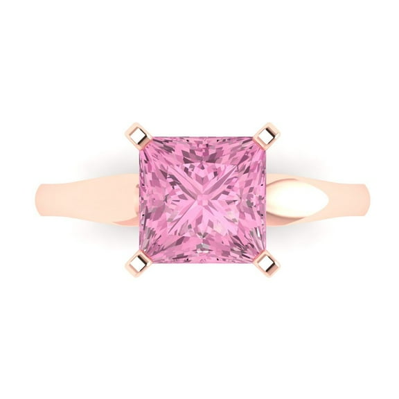 2.5 ctw Solitaire Anniversary Ring for Women | Princess Cut Simulated Pink Diamond | Hyperallergenic Solid 14K Rose Gold