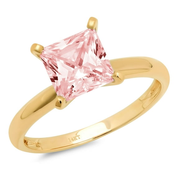 2.5 ct Princess Cut Simulated Pink Diamond Solitaire 18K Yellow Gold Womens Engagement Ring