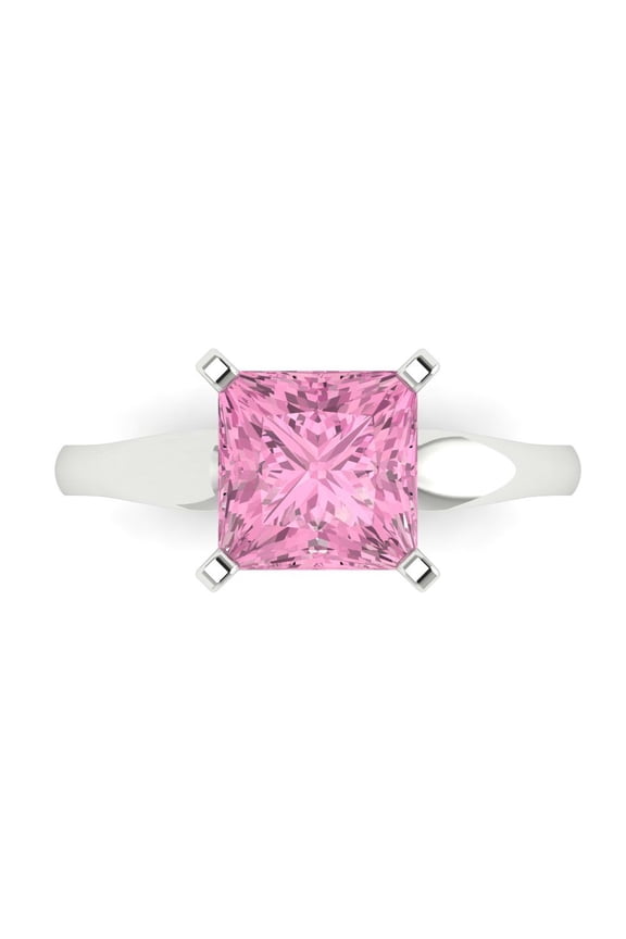 2.5 ct Princess Cut Simulated Pink Diamond Solitaire Engagement Ring for Women in 14K White Gold