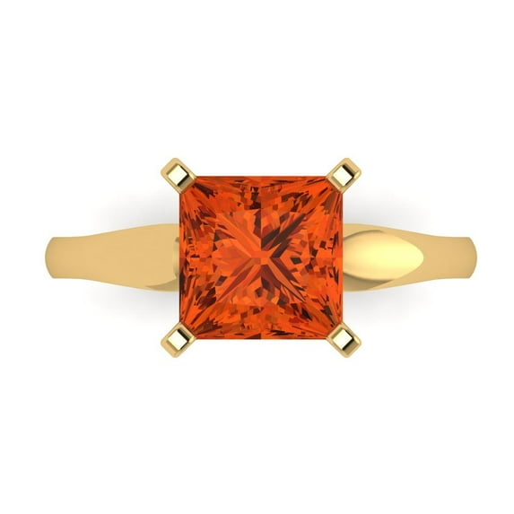 2.5 ctw Solitaire Anniversary Ring for Women | Princess Cut Simulated Red Diamond | Hyperallergenic Solid 14K Yellow Gold