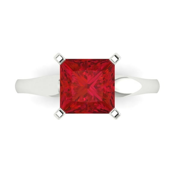 2.5 ctw Solitaire Anniversary Ring for Women | Princess Cut Simulated Ruby | Hyperallergenic Solid 14K White Gold