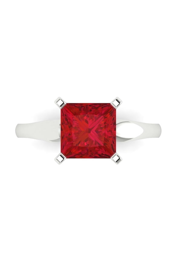 2.5 ct Princess Cut Simulated Ruby Solitaire Engagement Ring for Women in 14K White Gold