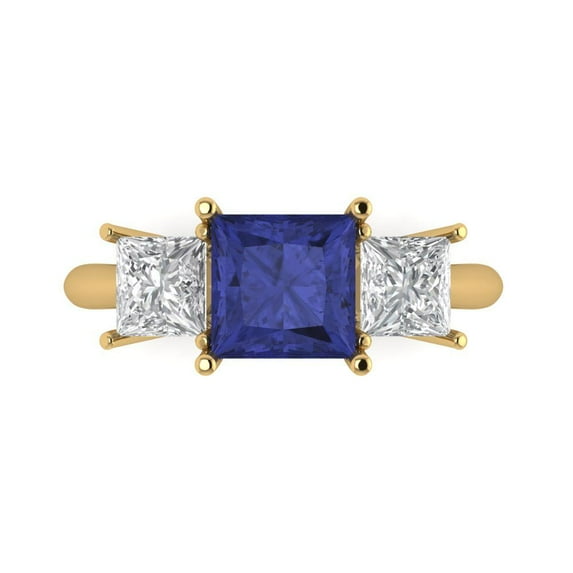 Clara Pucci 14K Yellow Gold Solid Gold Tanzanite Three-Stone Anniversary Ring for Women - 2.5 cttw Princess Cut