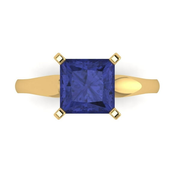 2.5 ct Princess Cut Simulated Tanzanite Solitaire Engagement Ring for Women in 18K Yellow Gold