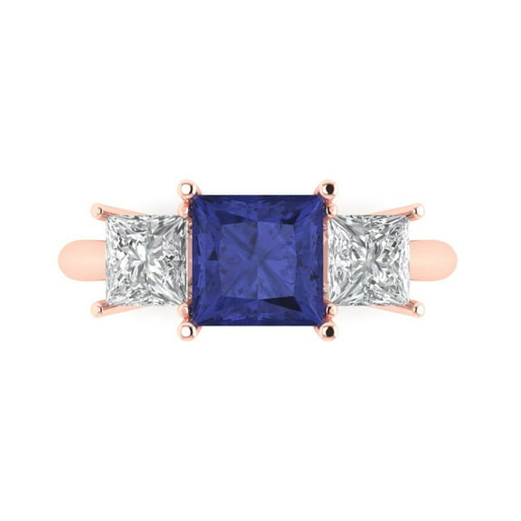 Clara Pucci 14K Rose Gold 2.5ct Tanzanite Three-Stone Ring for Women