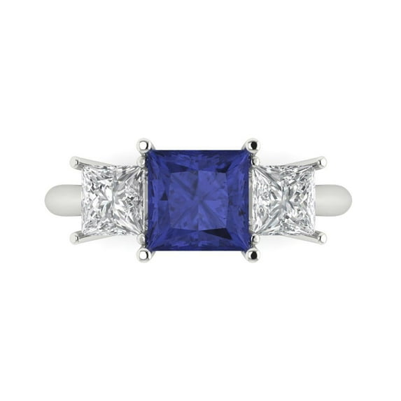 Clara Pucci 14K White Gold 2.5ct Tanzanite Three-Stone Ring for Women