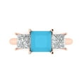 thumbnail image 1 of 2.5 ct Princess Cut Simulated Turquoise 3 Stone 14K Rose Gold Womens Engagement Ring, 1 of 8