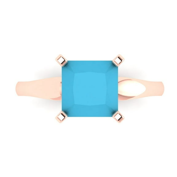 2.5 ctw Solitaire Anniversary Ring for Women | Princess Cut Simulated Turquoise | Hyperallergenic Solid 14K Rose Gold