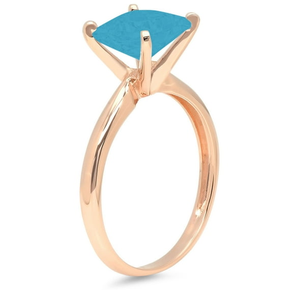 2.5 ct Princess Cut Simulated Turquoise Solitaire Engagement Ring for Women in 18K Rose Gold