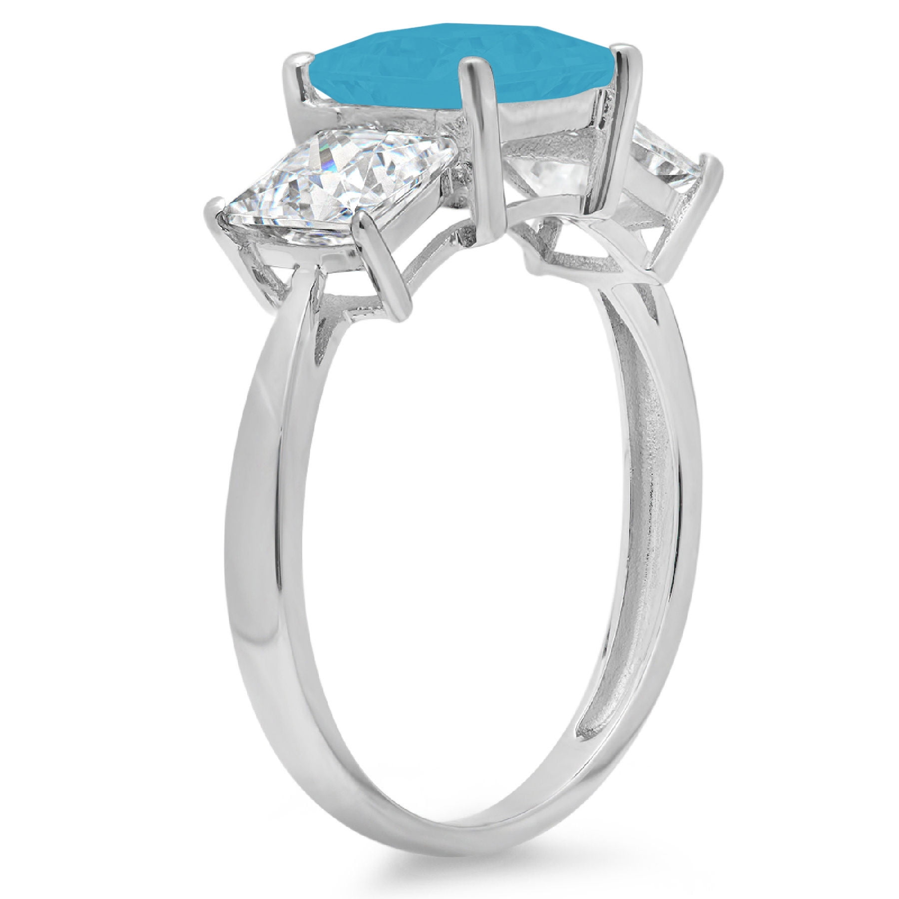 2.5 ct Princess Cut Simulated Turquoise Three-Stone Engagement Ring for ...