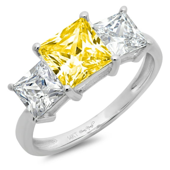 2.5 ct Princess Cut Simulated Yellow Diamond 3 Stone 18K White Gold Womens Engagement Ring