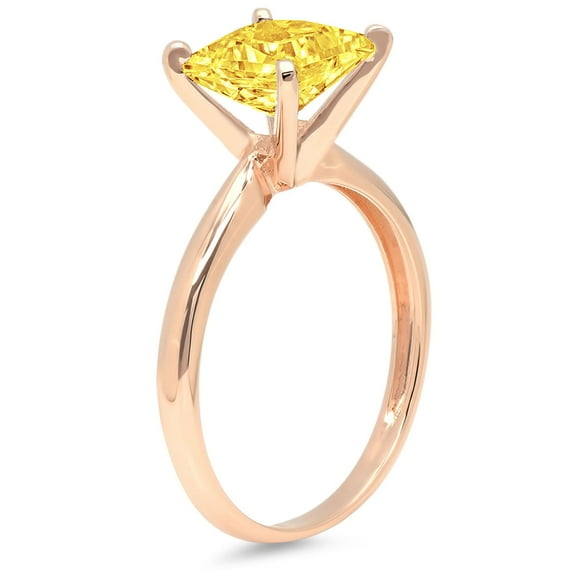 2.5 ct Princess Cut Simulated Yellow Diamond Solitaire Engagement Ring for Women in 14K Rose Gold
