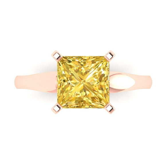 2.5 ct Princess Cut Simulated Yellow Diamond Solitaire Engagement Ring for Women in 18K Rose Gold