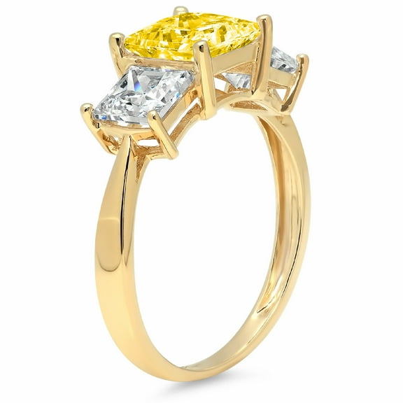 2.5 ct Princess Cut Simulated Yellow Diamond Three-Stone Engagement Ring for Women in 14K Yellow Gold
