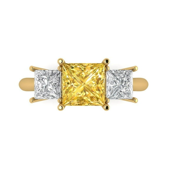 Clara Pucci 14K Yellow Gold 2.5ct Yellow Three-Stone Ring for Women